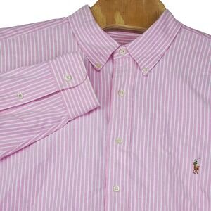Ralph Lauren Shirt Men's 2XB Big & Tall Pink White Stripe Button Down Cotton